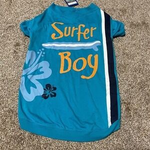 Casual Canine Surfer Boy Dog Shirt Teal Blue Tropical Hibiscus XL ZM11982436 NWT